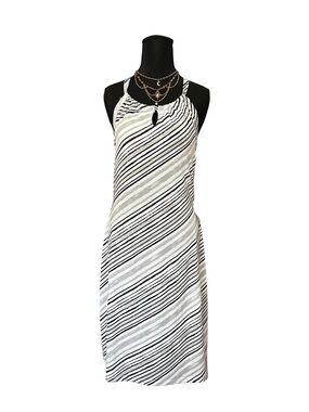 Dakini Diagonal Black & White Halter-Style Midi Dress